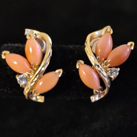 Vintage Genuine Coral 22KGP Earrings - Picture 1 of 12